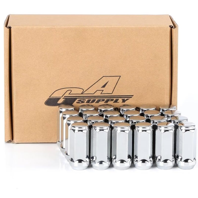 GAsupply صواميل عروة GAsupply M14x1.5 - صواميل عروة طويلة منتفخة من الكروم بطرف مغلق، مقعد مخروطي بطول 1.9 بوصة بطول 3/4 بوصة سداسي متوافق مع Ford Chevy Lincoln GMC Cadillac (24 حزمة) - Image 1